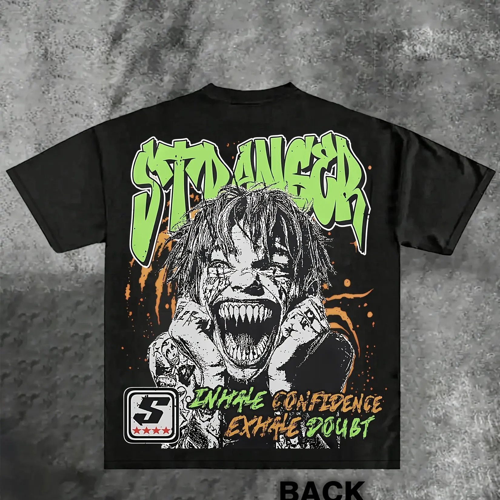 تي شيرت رجالي من القطن القديم، تصميم Crazy Stranger أزرق داكن مع تي شيرت كاجوال مزين باللون الأخضر النيون والبرتقالي