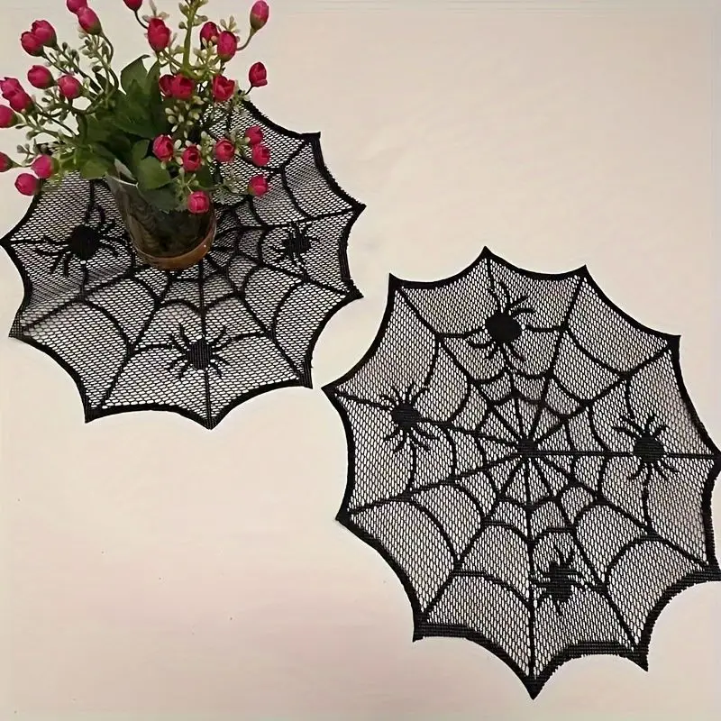 VIKAMA Halloween Black Lace Spider Web Meal Mat Spider Shaped Insulated Table Flag Coaster Party Table Decoration view 3