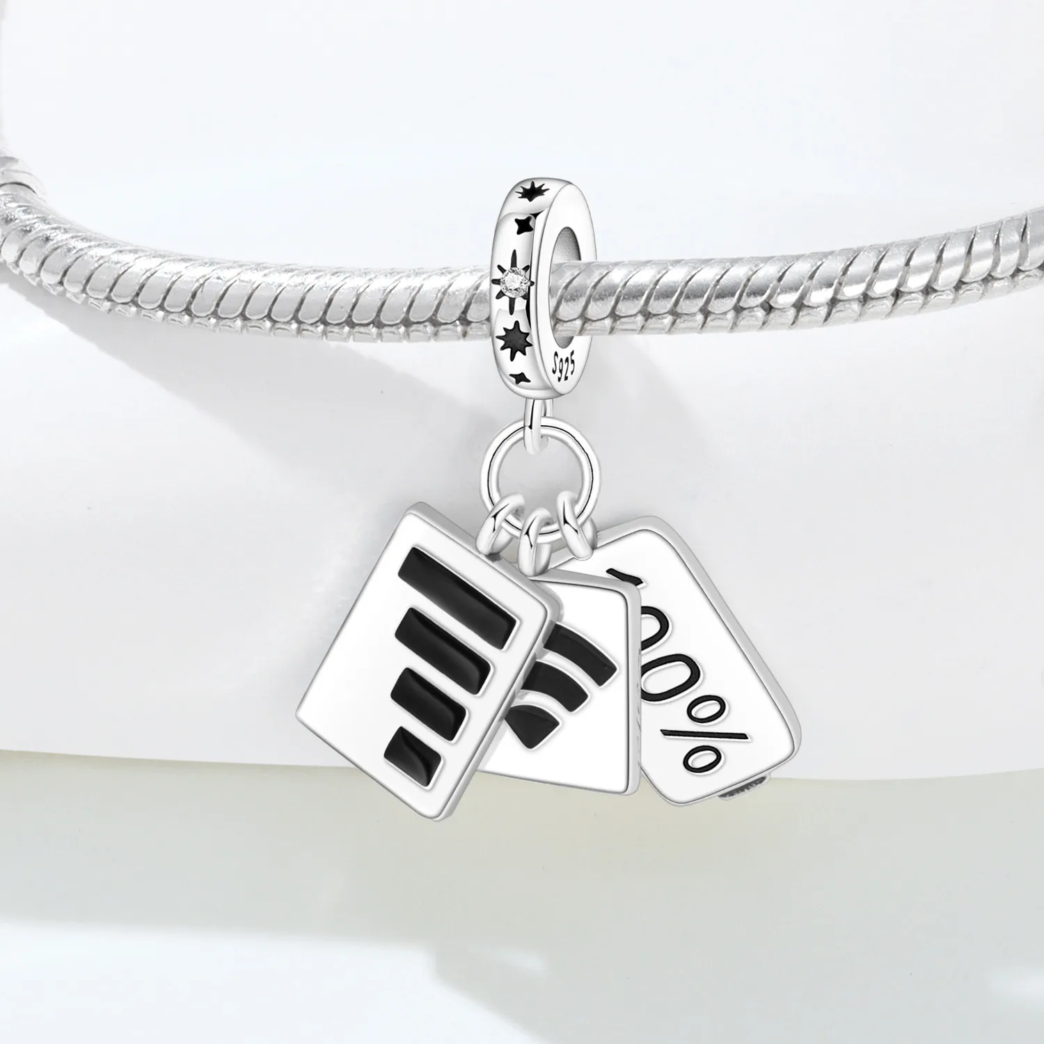 PANPOKI 925 فضة إشارة الهاتف المحمول واي فاي البطارية المعلقات الأصلية سوار حُليات المجوهرات الخرز الطرف لتقوم بها بنفسك الهدايا العصرية #4