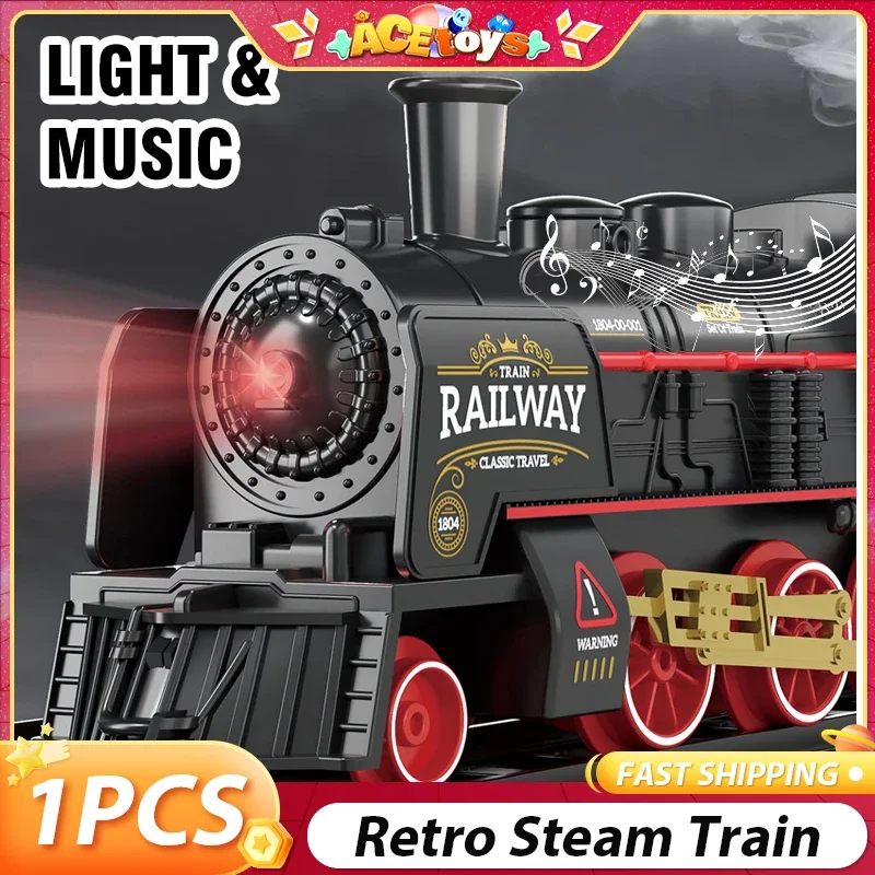 

Ретро паровоз со светом и звуком, паровой спрей, забавные, прочные, лучшие подарки для мальчиков, имитация ретро-модели трека, игрушки, рождественские подарки