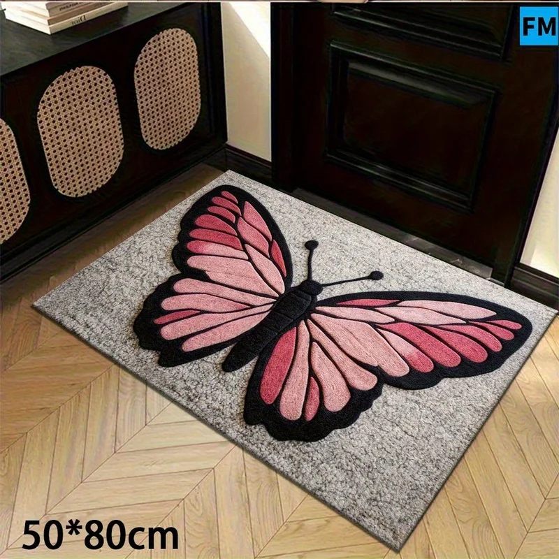 VIKAMA Butterfly Pattern Carpet, Non slip Soft Plush Floor Mat, Machine Washable Floor Carpet, Suitable for Bedroom, Living Room