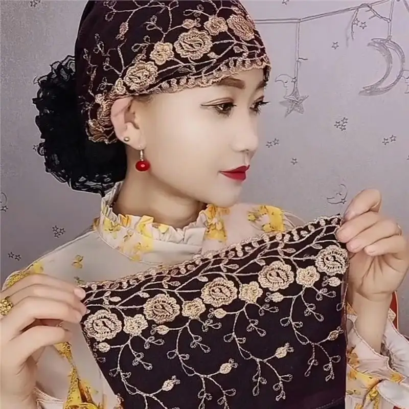 

Breathable Floral Embroidery Lace Turban Cap for Women Summer Head Cover Headscarf Hat Islamic Headwear Bonnet Female Head Wraps