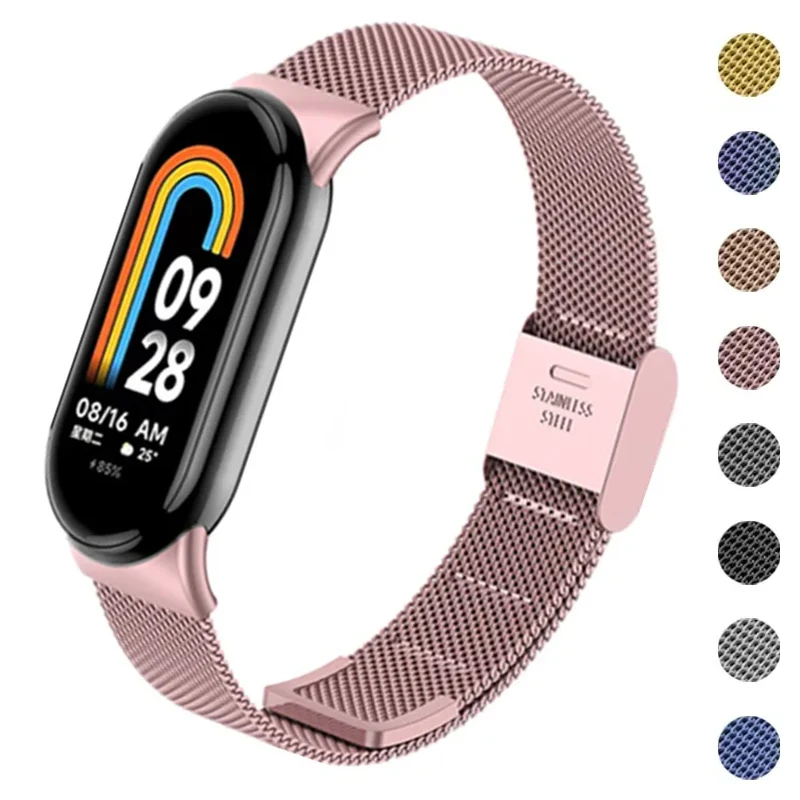 Pulseira para xiaomi mi band 8 milan pulseira de metal sem parafusos de aço inoxidável para mi band 8 pulseiras pulseira