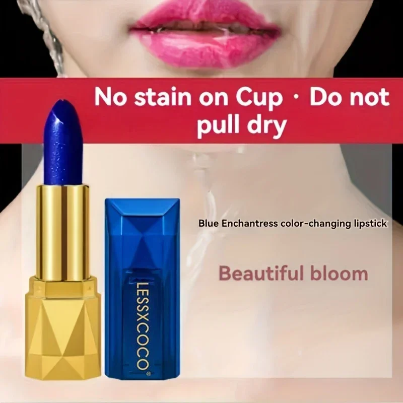 Temperaturempfindlicher, samtmatter Lippenstift mit blauem Rosenmotiv, wasserfest, hinterlässt keine Flecken, feuchtigkeitsspendendes und nicht trocknendes Lippen-Make-up