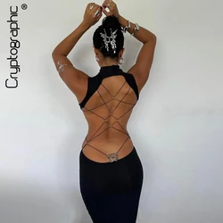 Crittografico Sexy Backless Bandage Butterfly Detail abito lungo Club Party Summer senza maniche Maxi Dresse abiti eleganti Robe