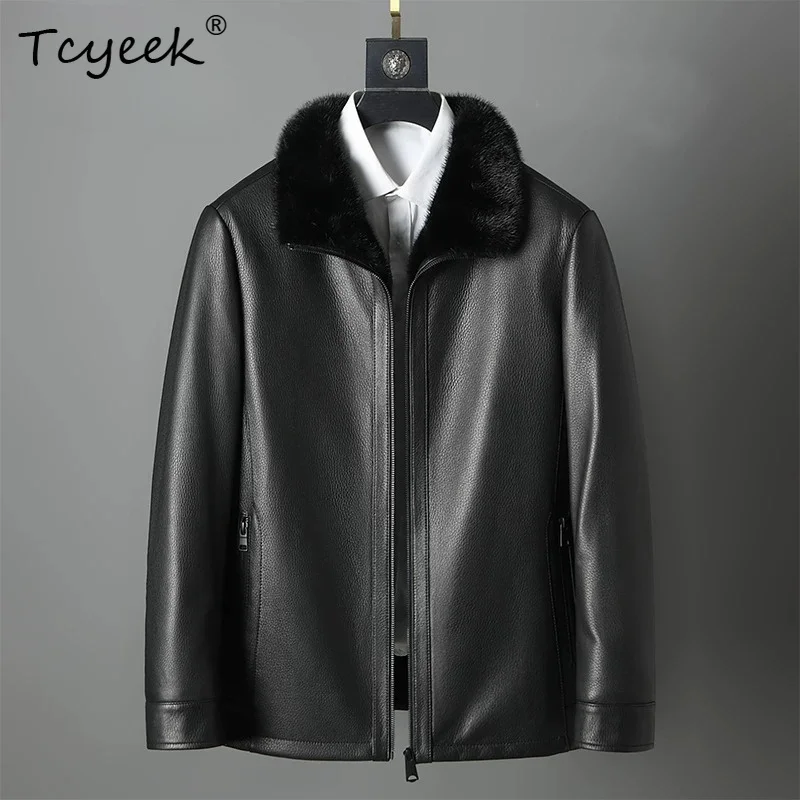 Tcyeek Natural Mink Coat Men Natural Deerskin Real Leather Jacket Fashion Winter Clothes Warm Real Fur Coats Male Jiamei Level