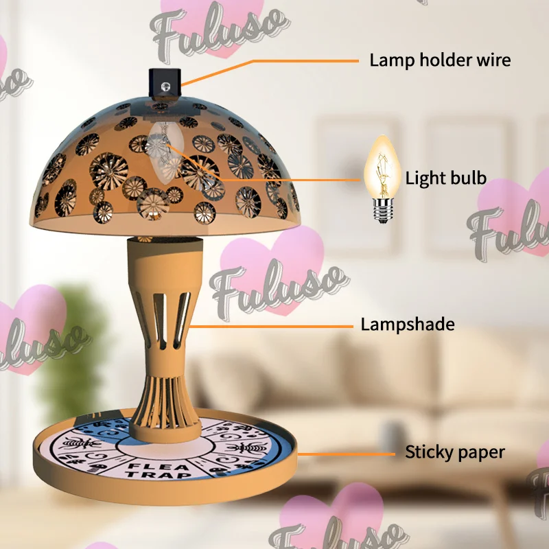 2024 Mushroom shape Flea Trap 2 Packs with 4PCS Lightbulbs and 4PCS Glue Disc Refills Sticky Pads