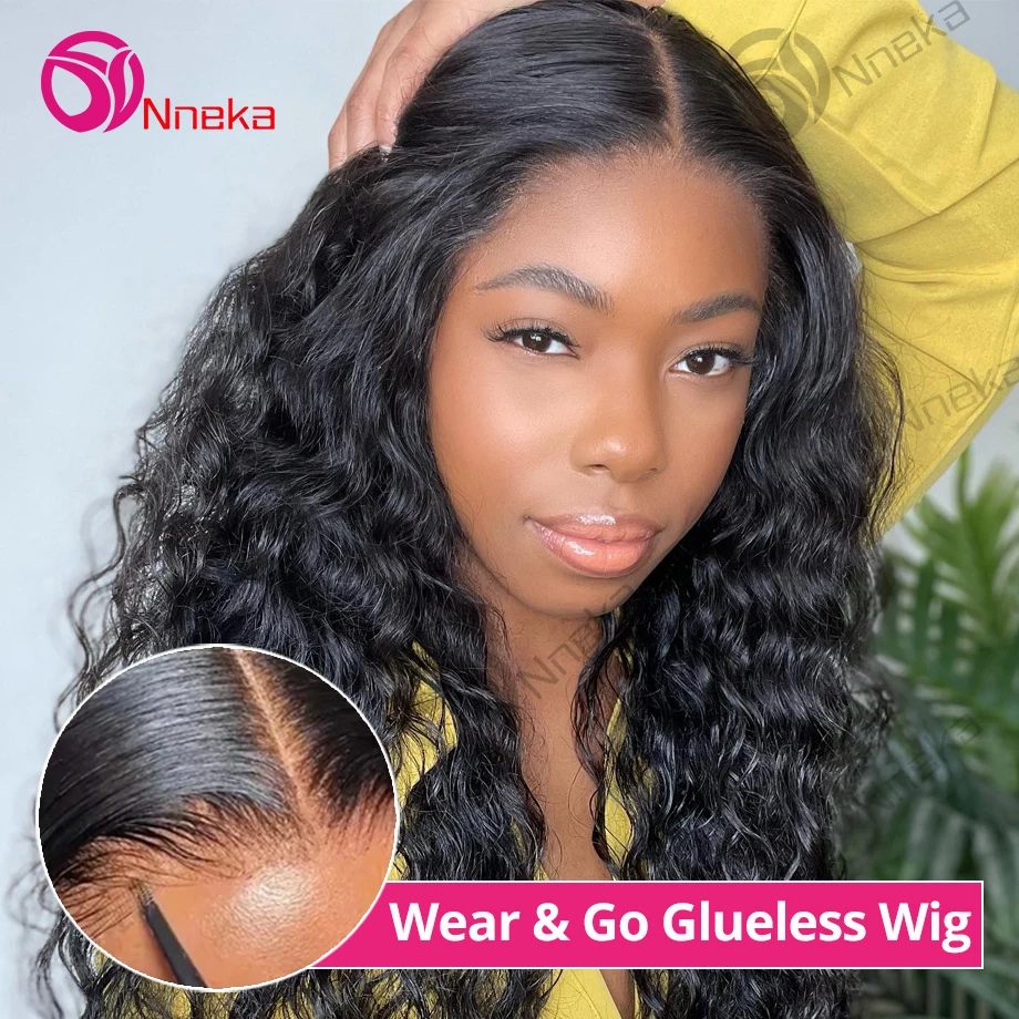 

Glueless Wigs Human Hair Wear And Go Pre-Cut Lace Wig Deep Wave Curly Human Hair Wigs For Women Brazilian Natural Water Wave Wig