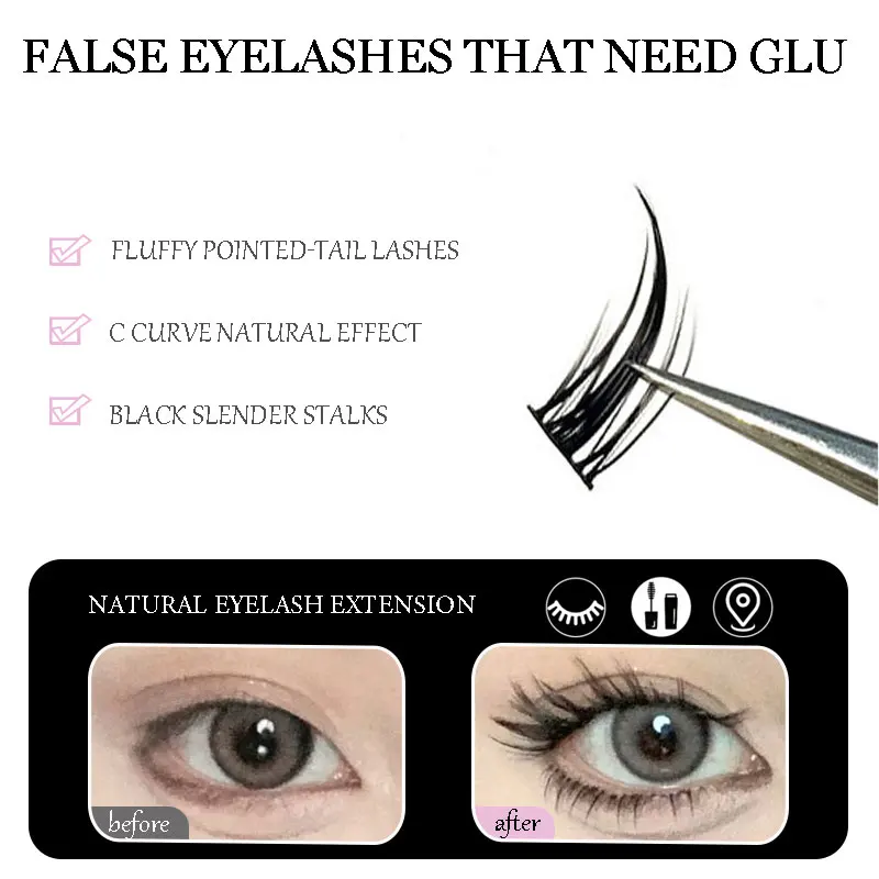 여우 인조 속눈썹 혼합 개별 속눈썹, 단일 클러스터 속눈썹, 익스텐션 세그먼트 속눈썹, 여우 눈 효과 속눈썹, 12 줄