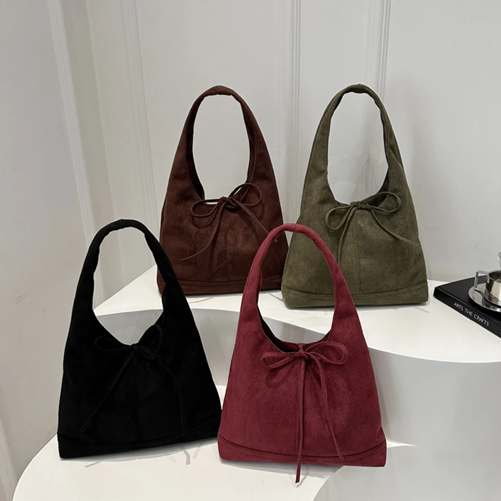 

Vintage Suede Tote Bag Large Capacity Fashion Shoulder Bag Casual Solid Handbag Autumn Winter Commuter Underarm Bags for Women