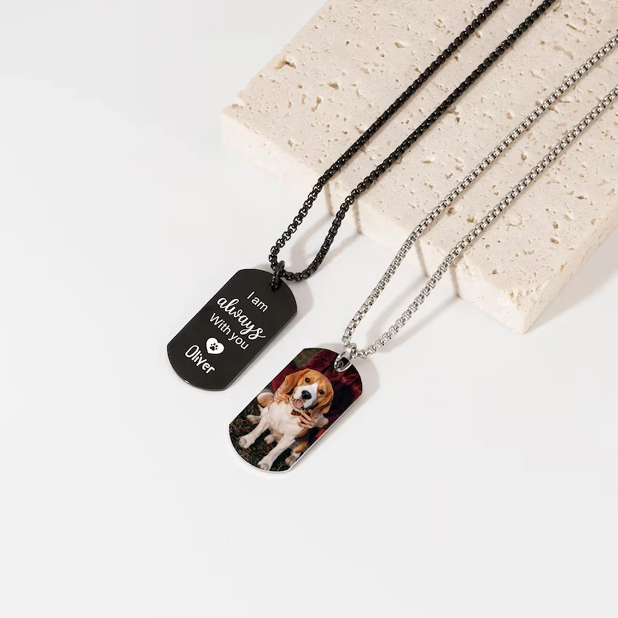 Acheerup Customized Engrave Colorful Photo Necklace for Women Kids Stainless Steel Pet Dog Tag Chain Pendant Jewelry Men's Gift