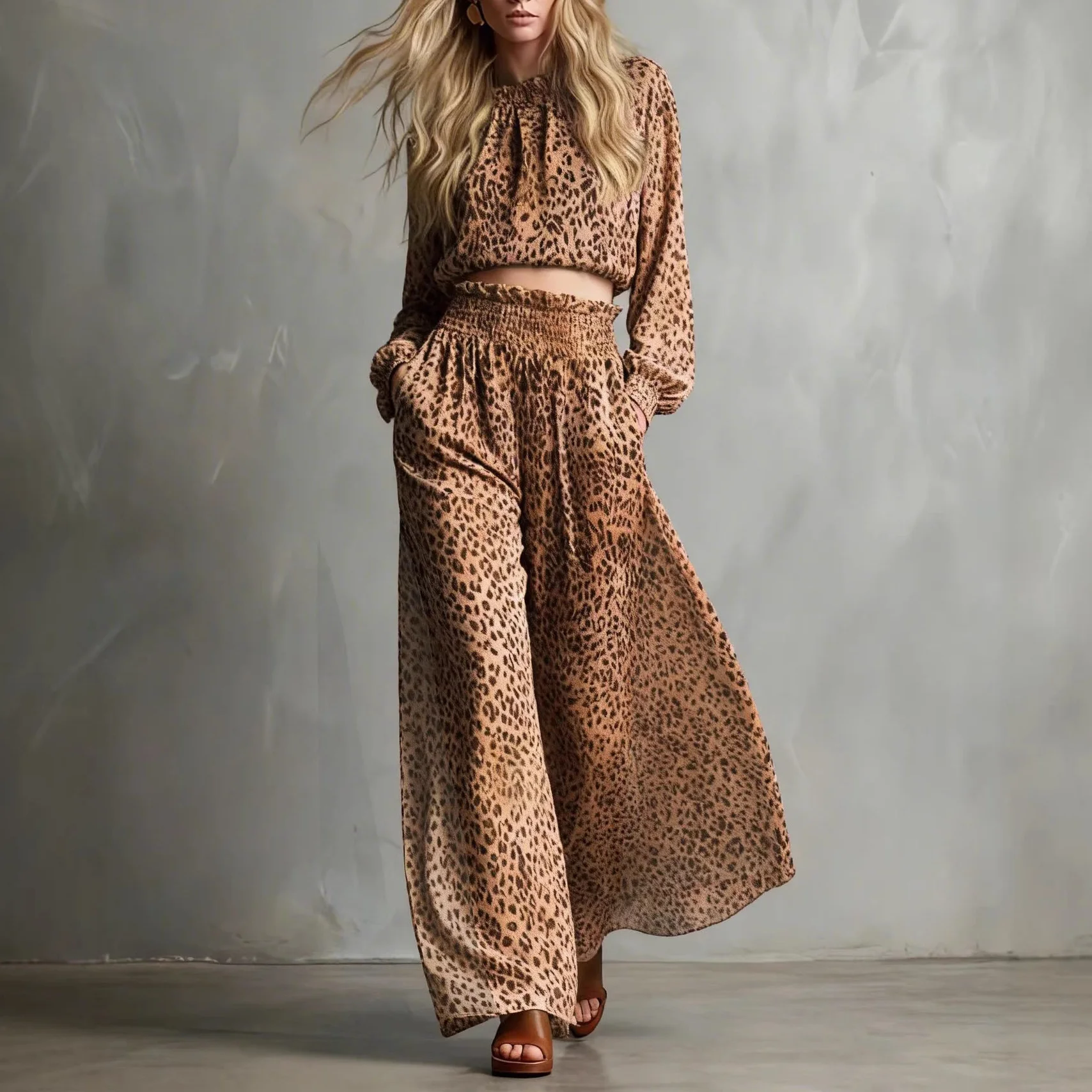 

Leopard Print Short Top And Pants 2 Piece Set For Women Elegant Sets 2026 Casual Wide Leg Pant Suit Ladies Fashion Street Outfit