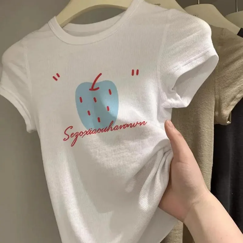 

Korean Chic Short-sleeved T-shirt Summer New Sweet Style Slim Top for Girls