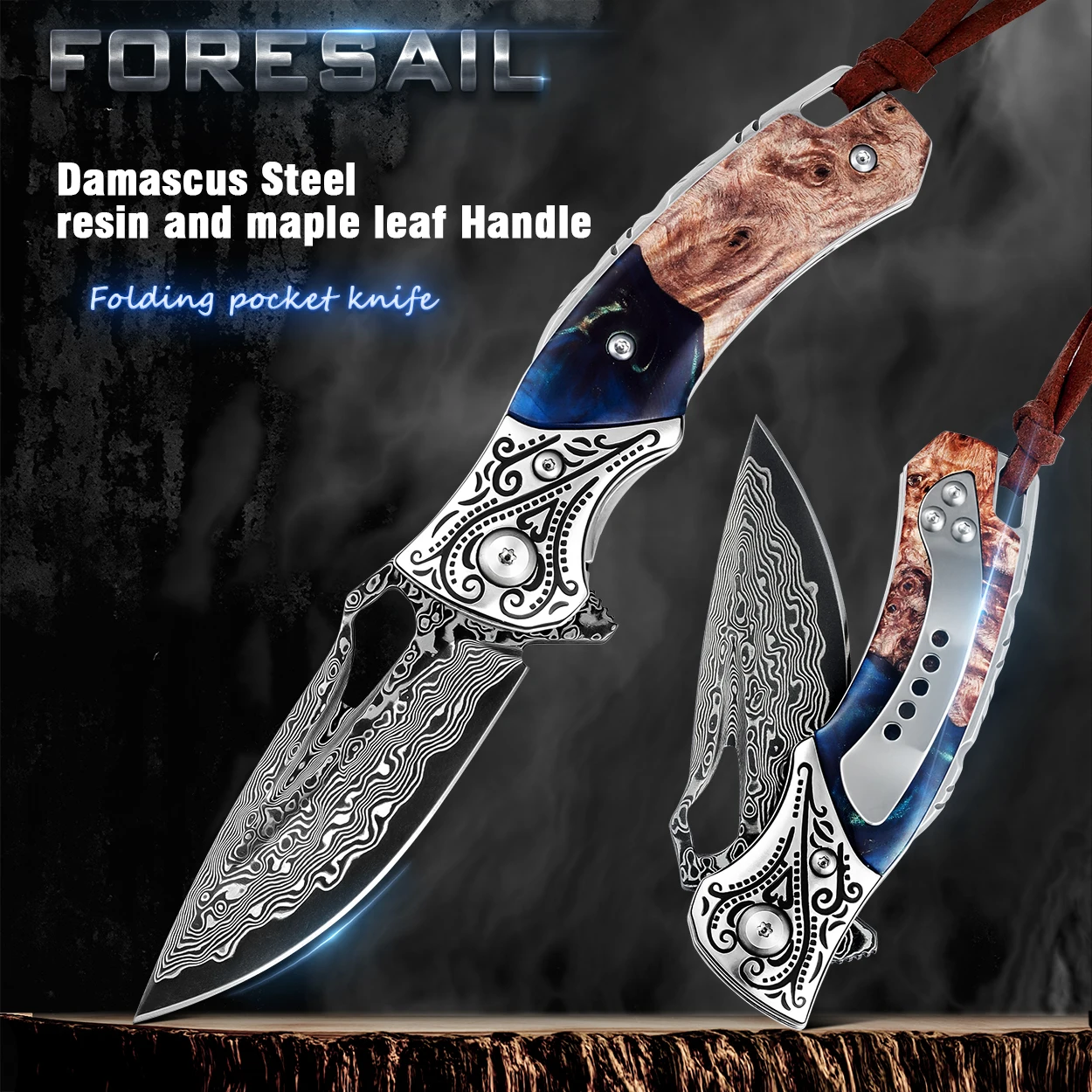 

FORESAIL Hand made Knife Japan VG 10 Damascus Steel Pocket Folding Knife Field Survival Outdoor Camping Fishing Folding Knife