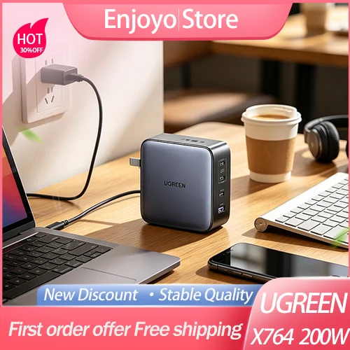 New UGREEN X764 200W GaN Fast Charger Set 3C1A Four‑Port Gallium Nitride PD3.1 PPS QC FCP SCP Multi‑Device Fast Charging Adapter