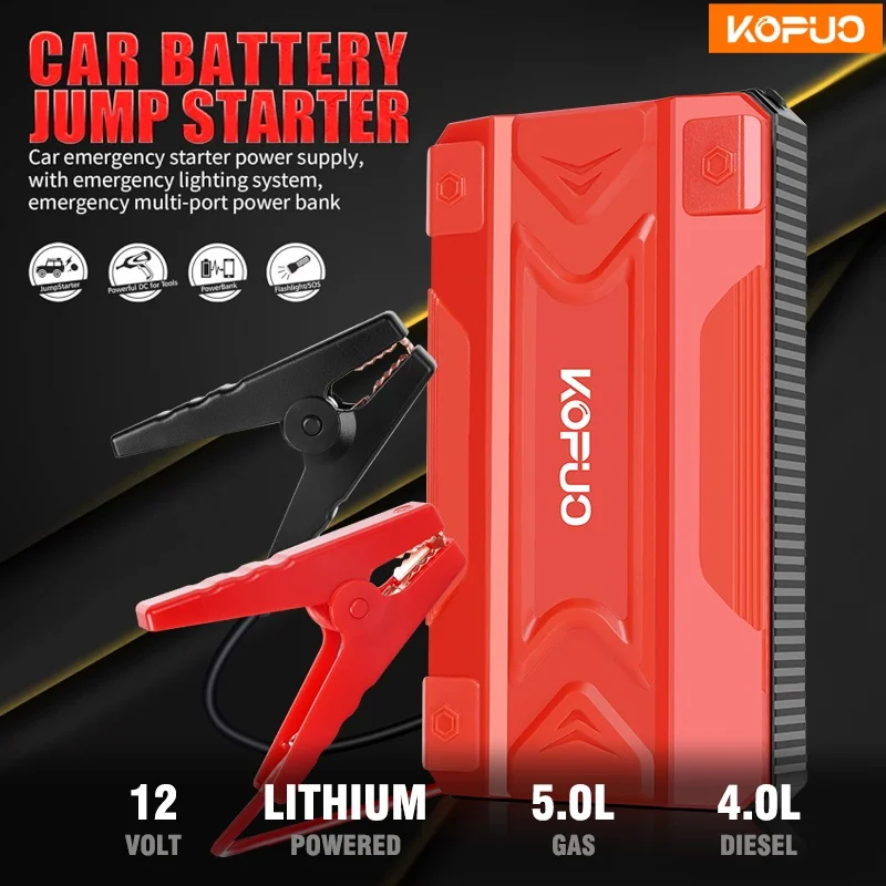 

KOPUO R25 3000A Car Jump Starter Power Bank for 5L Gas/4L Diesel, -20°C Cold Start, 12V Battery Booster, LED Light