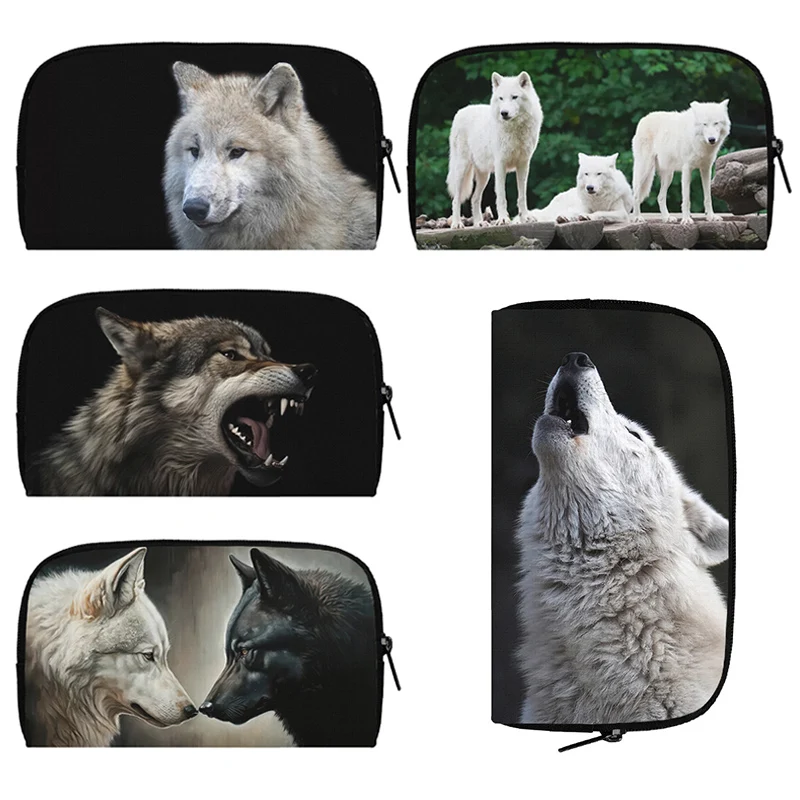 Winter Witte Wolf Portefeuilles Huilende Sneeuw Wolf Munt Geld Tas Creditcard Houder Lange Portemonnee Oortelefoon Opbergtas Telefoon Etui Cadeau