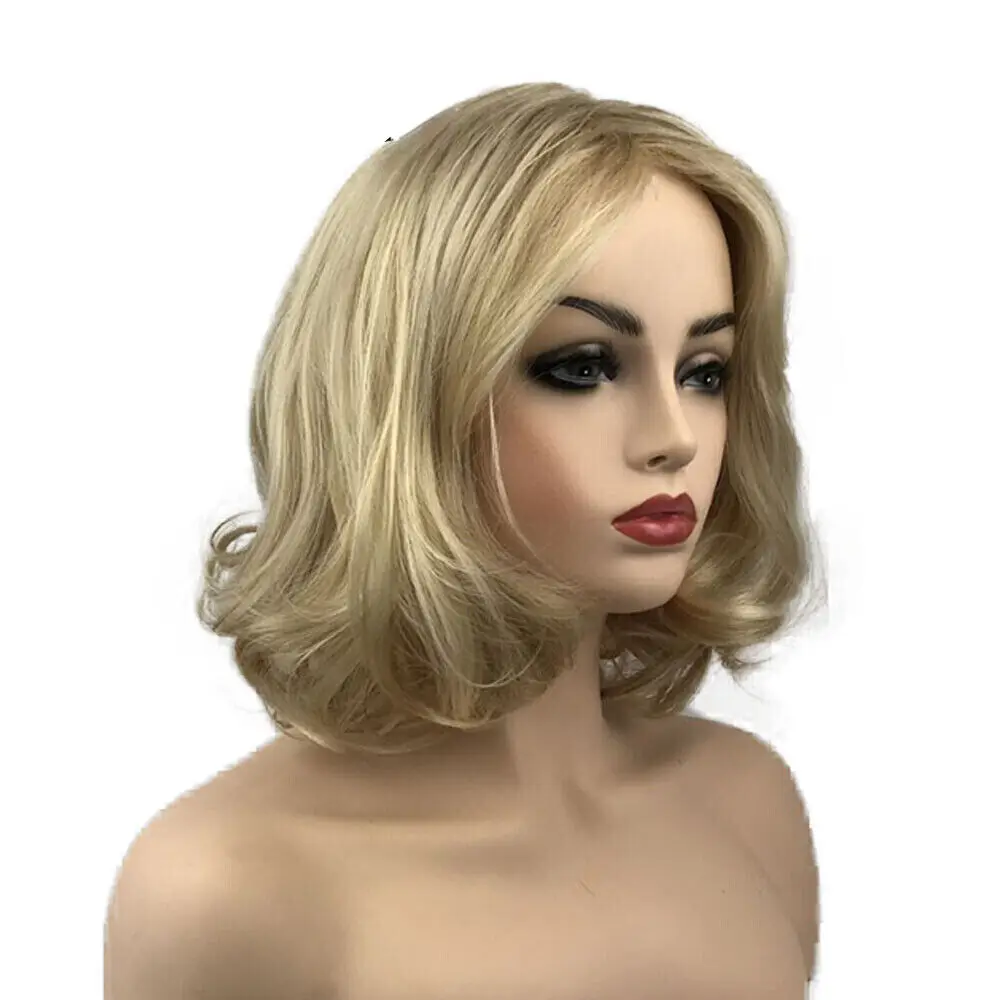 Womens Short Curly Wavy Blonde Hair Full Wig Synthetic Cosplay Party Wigs