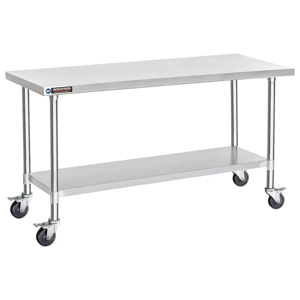 Mesa de aço inoxidável para preparação de alimentos - Carrinho de mesa de metal de 30 x 72 polegadas - Bancada comercial com rodízio