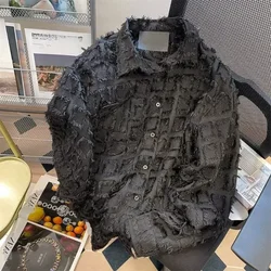 EBAIHUI damska koszula z klapami na szyję wiosna wzór z frędzlami damska bluzka z długim rękawem niebieska krata Blusas sweter z kieszeniami