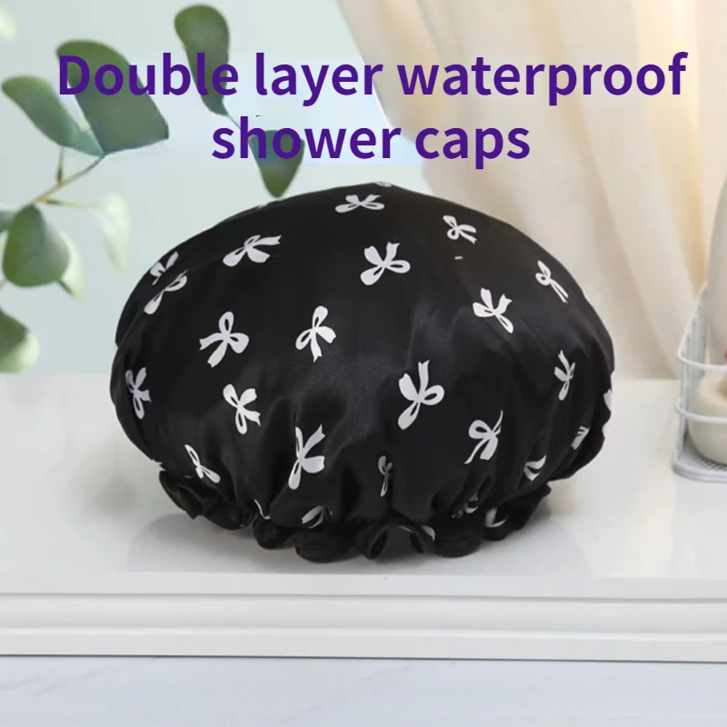 1pc Double Layer Shower Caps, Printed Bonnet, Waterproof Bath Caps Reusable Shower Caps Hair Hat For Women Ladies Spa Salon