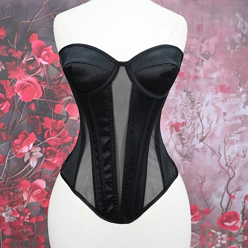 Fashion Overbust Corset Tops for Women Mesh Sexy Lace Up Busiters Slimming Fit Body Shaper Lingerie Plus Black Corsets Korset