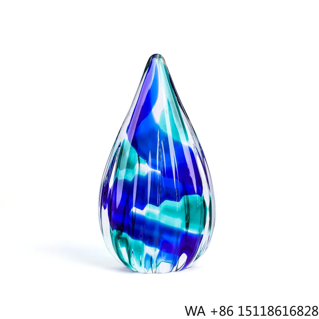 Arts and Crafts Supplies Home Decoration Accessories Blue Modern Art Blown Glass Handmade Love Water Drop Sculpture