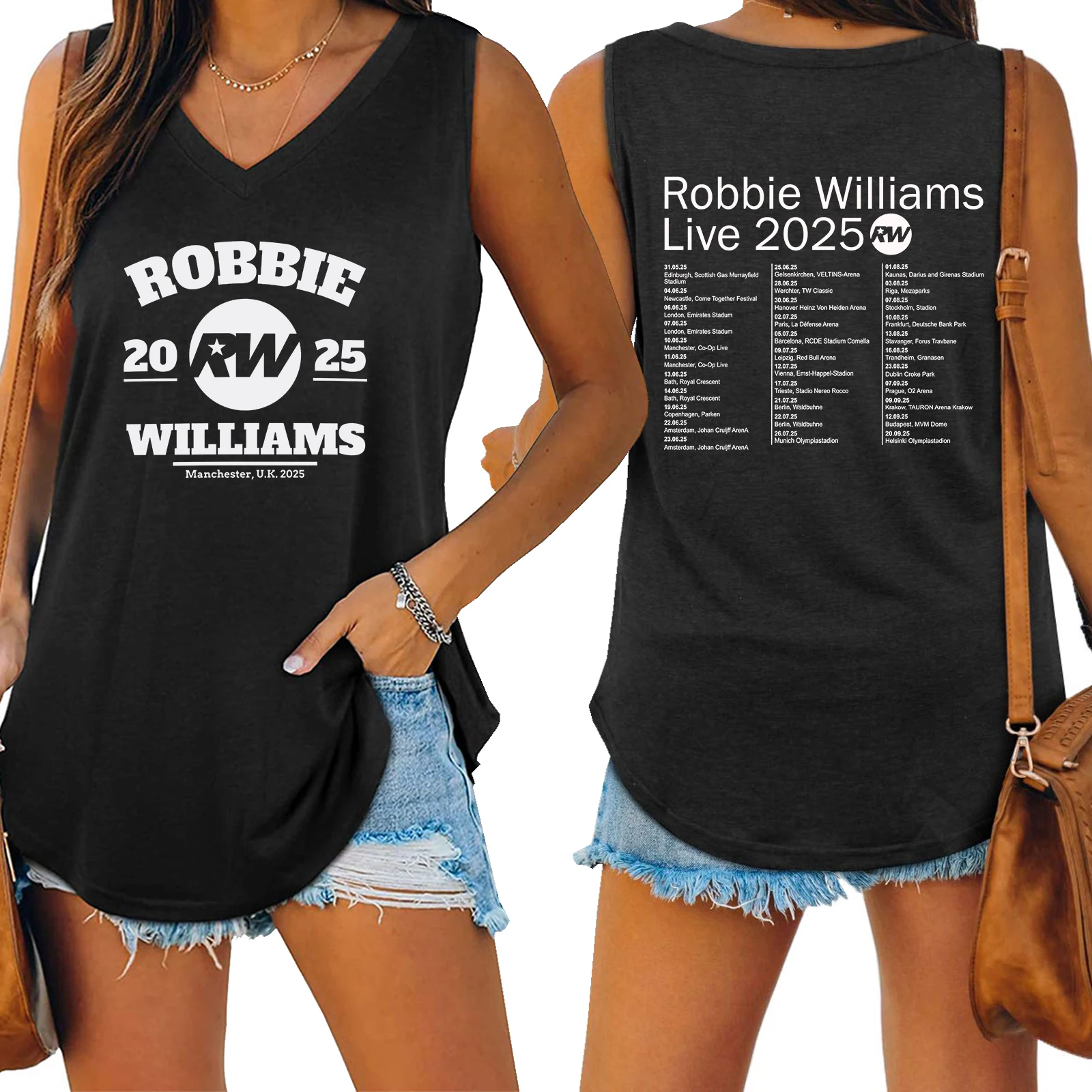 

Женский жилет Robbie-Williams Tour 2025 с v-образным вырезом, свободный женский топ без рукавов большого размера