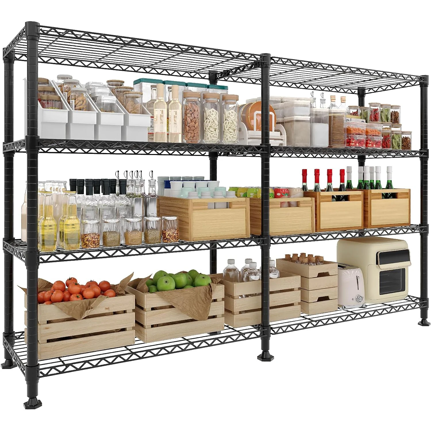 

Heavy Duty Metal Shelving Unit 4-Tier Wire Rack Shelves for Kitchen Garage Storage,Adjustable Shelf for Pantry Room Basement