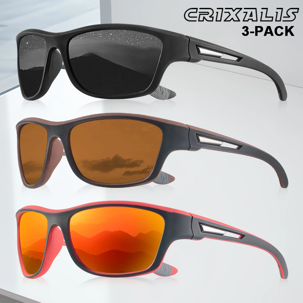 CRIXALIS 3PCS Outdoor Sport Sunglasses for Men Anti-glare Cycling Sun Glasses Sun Glasses Male Mirror Goggles Women UV400