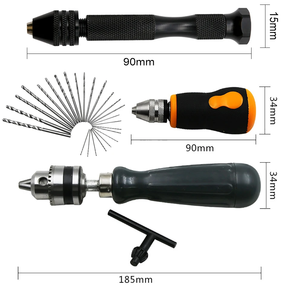 Mini Hand Drill 0.5-3.0mm Twist Drill Bit Hand Boring Gimlet Woodworking Drilling DIY Resin Polymer Clay Plastic Jewelry Making