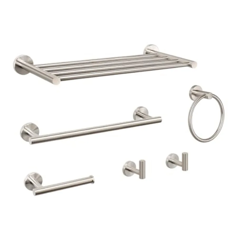 

Bathroom Accessories Set 6 Pieces, SUS304 Stainless Steel Bathroom Hardware Set, Shower Towel Rack for Kitchen, Towel Holder Wa