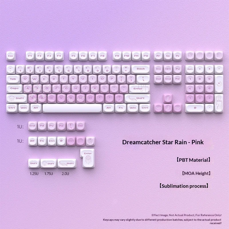 Starry Rain Pink Keycap Five sided Heat Sublimation MOA Height Small Full Set 120+Key PBT