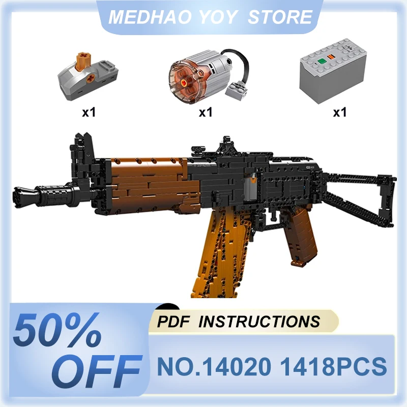 Mould King 14020 Technical AK47 Battle Rifle Simulation Gun Model Building Blocks Military Weapon Bricks Toys Set for Kids Gifts