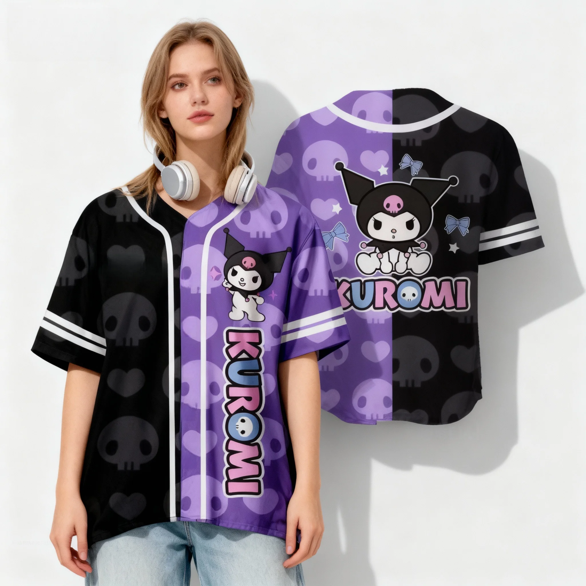 سانريو المشجعين ميلودي كورومي النمط الرياضي الأمريكي الحلو وبارد تيشيرت صيفي المتضخم الرجال والنساء بلايز رياضية الكبار