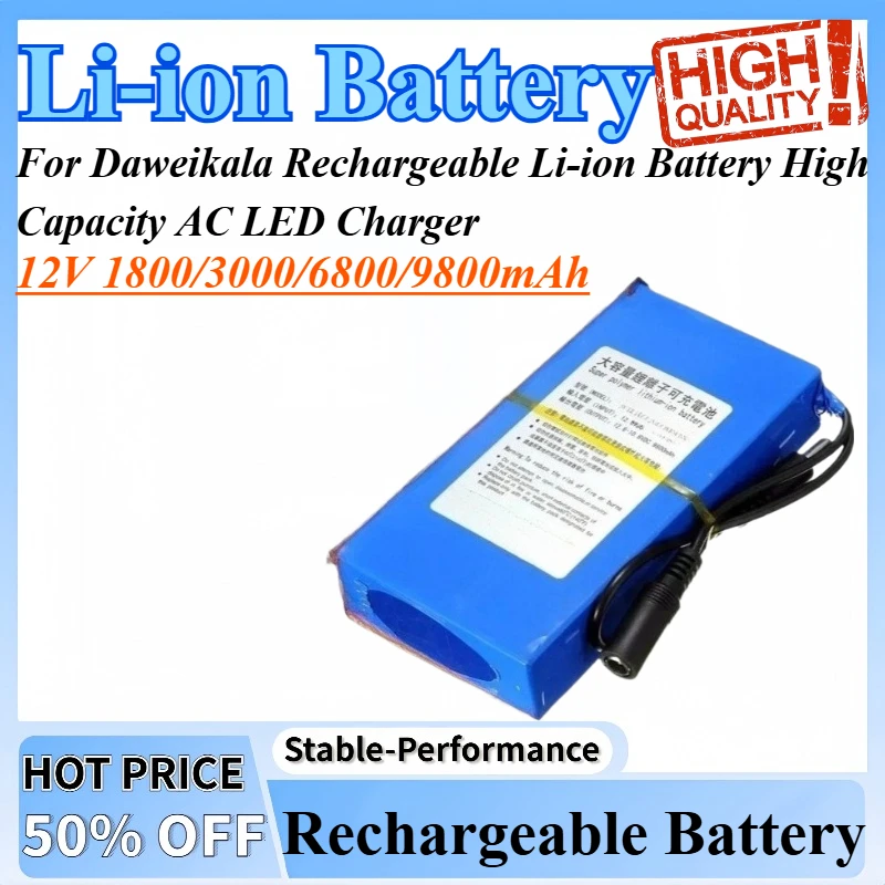 

12V 1800/3000/6800/9800mAh For Daweikala Rechargeable Li-ion Battery High Capacity AC LED Charger Full Capac