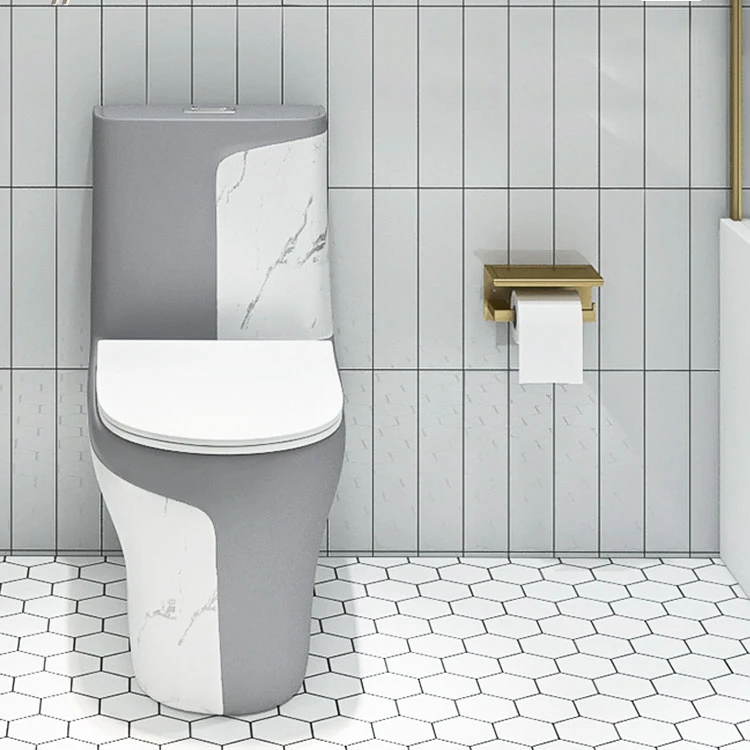 Modern Sanitary Ware Luxury Dual Flush Bathroom One Piece Grey Marble Pattern Ceramic WC Toilet image 4