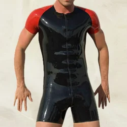 Handmade Latex Fitness Gummi Catsuit for Mens Sports Zipper One Piece Swimsuit Jumpsuit