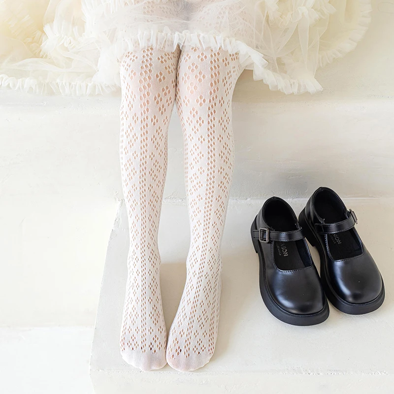 Spring Summer Thin Tights For Lolita Girls Diamond Vertical Stripe Knit Leggings Soft Breathable Stretch Skin-Friendly Pantyhose