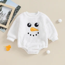 Baby Girl Boy Christmas Snowman Outfit 3 6 9 12 18 mesi Fleece manica lunga pagliaccetto tuta autunno inverno vestiti