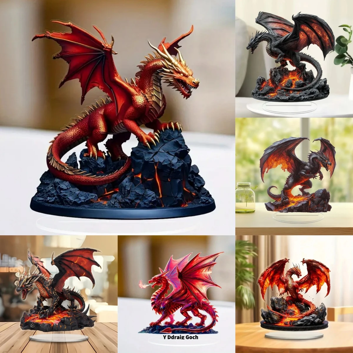 Flame Dragon 2D flache Acryl-Tischdekoration, so cool, Zuhause, Büro, Café, Zimmer, Studio, Desktop-Ornament-Set, Geschenkschild