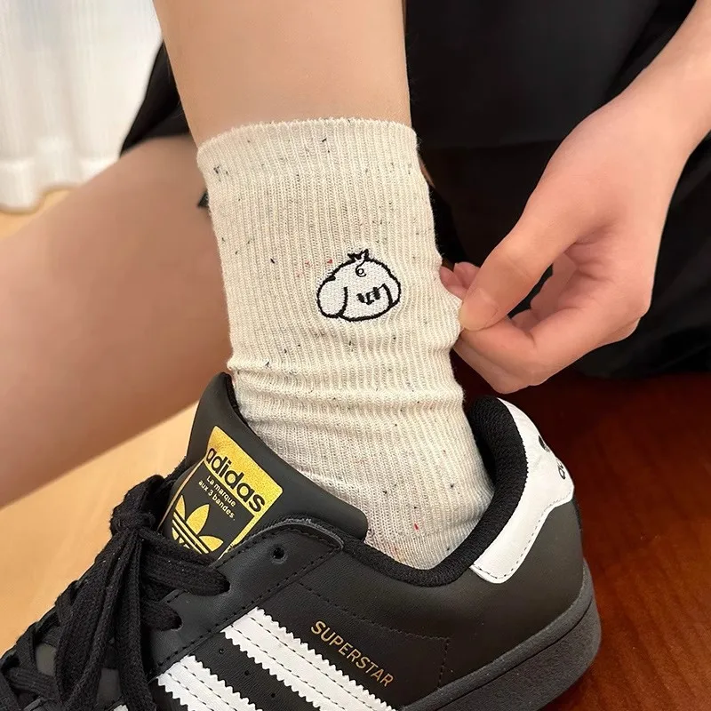 **Süße, mit Cartoon-Tier bestickte, gesprenkelte Crew-Socken für Damen – modische, bequeme Freizeitsocken für den täglichen Gebrauch**