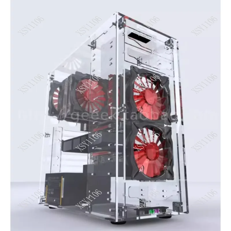 Vertical DIY Personalized Fully Transparent PC Case Acrylic Plexiglass ATX Desktop Chassis for Custom Build Computer