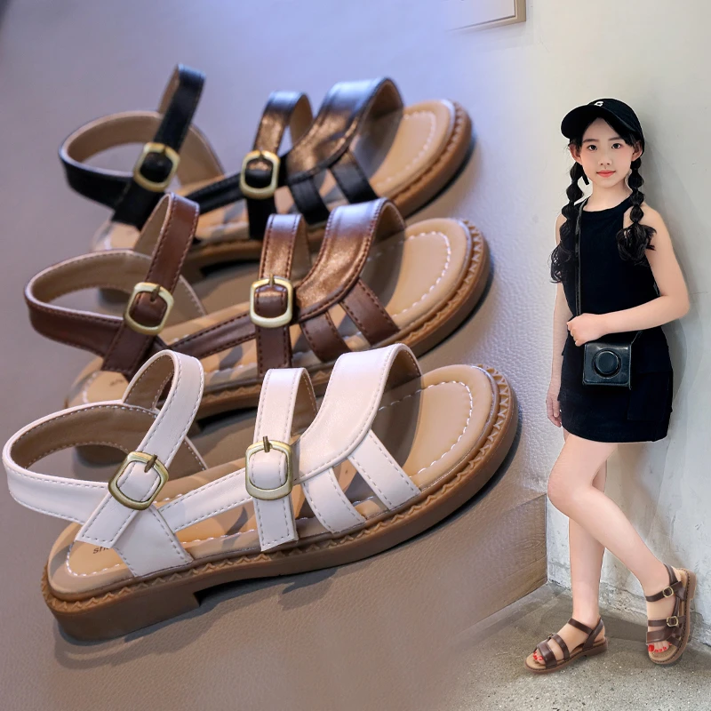 

Новинка 2023 года, детские летние сандалии, тканые модные пляжные сандалии для девочек, модные повседневные простые детские туфли на плоской подошве, универсальные