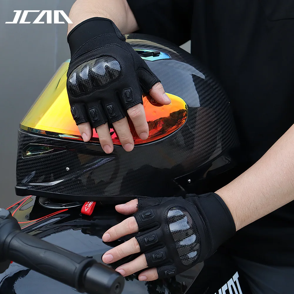 JCAA Motorcycle Half Finger Gloves Carbon Fiber Knuckle Touchscreen Riding Gloves Anti Slip Motocross ATV Gear