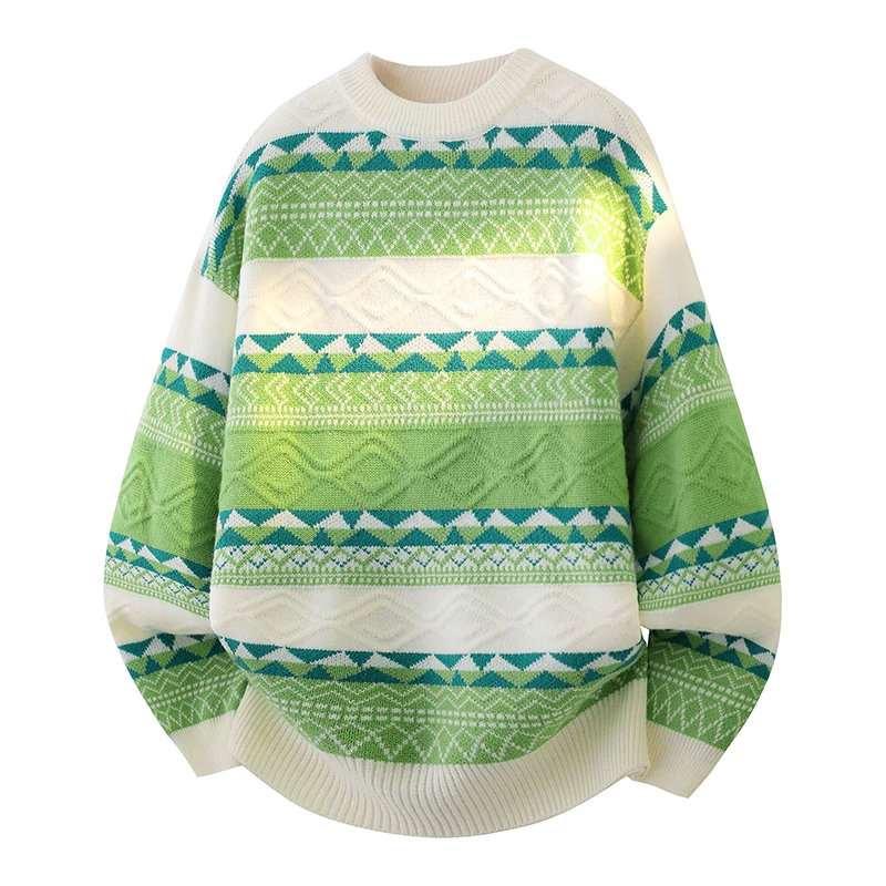 

2025 Athletic Style Sweater For Teenagers Argyle Knit Design Round Neck Loose Fit Thick Warm Pullover Casual Layering Sweater