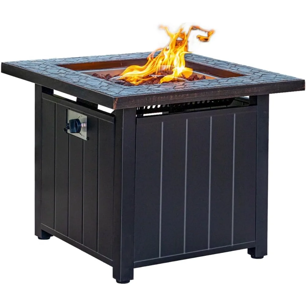 28 inch Real Slate Propane Fire Pit Table, Gas Fire Pits for Outside Patio,50000 BTU Propane Fire Pits with Lid &Lava Rocks,Fire