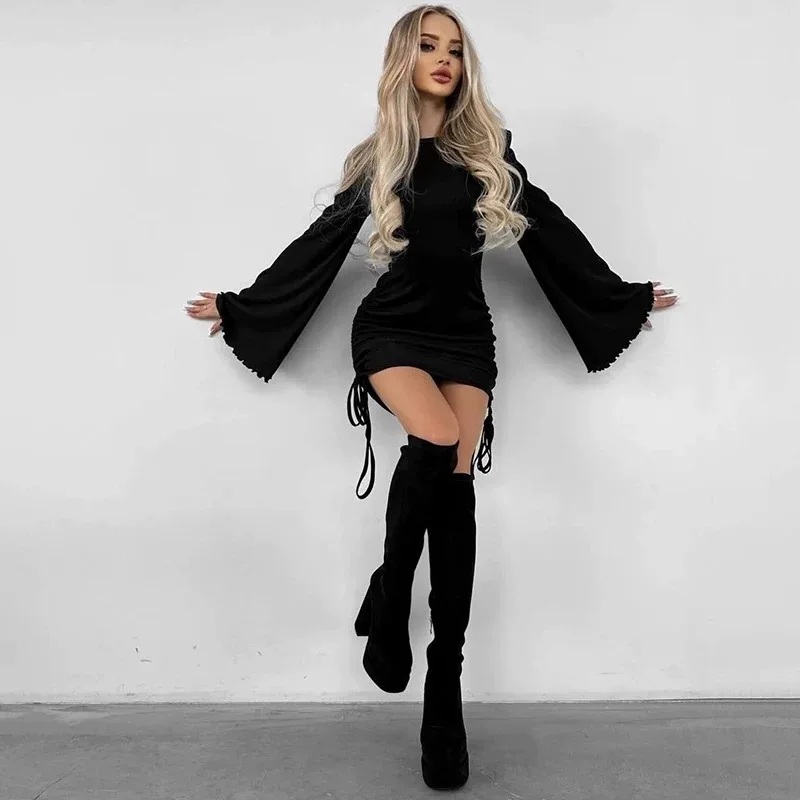 Femme chemise hiver manches évasées robe dame blanc anniversaire Festival Streetwear robe femmes discothèque Banquets de mariage robes