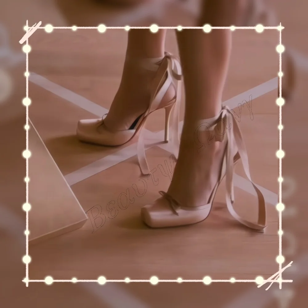 Escarpins noués en croix nue, chaussures de Ballet en soie, bout rond, talons hauts, chaussures fines à talons hauts pour femmes, 2025 Zapatos Para Mujere