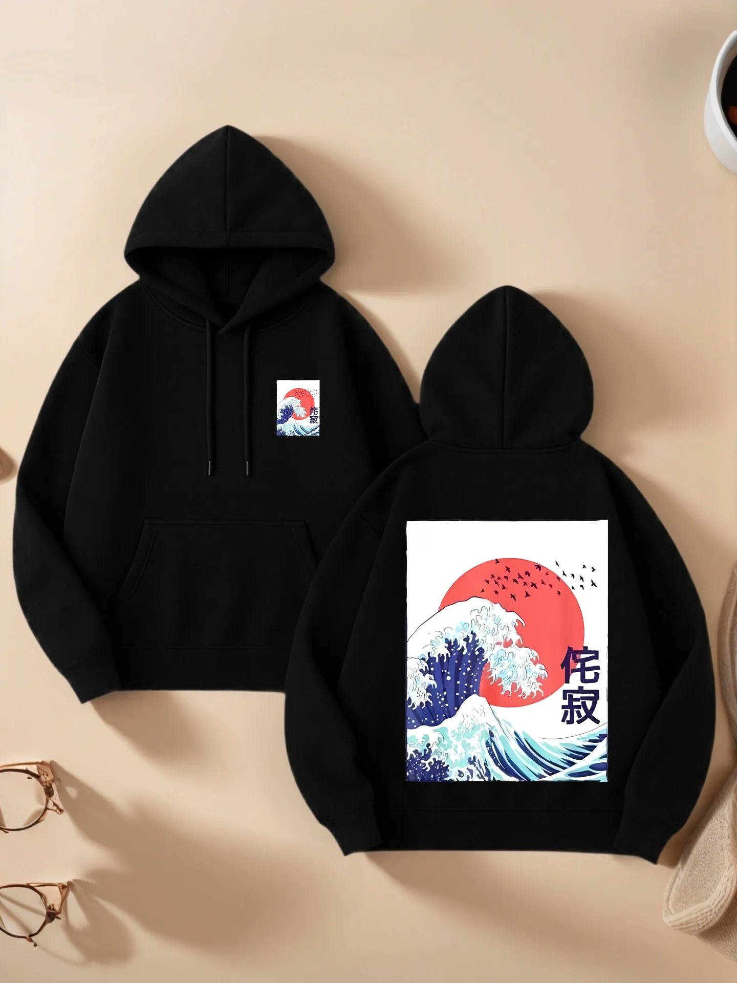 

Graphic Hoodie, Ukiyo - e Print, Casual Aesthetic, Soft Fabric, Casual Everyday Wear, For Men